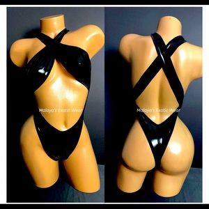 Wet look cross cross romper